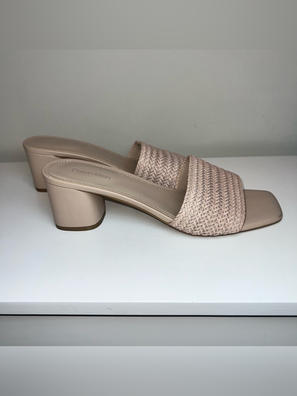 Calvin Klein Blush Tan Woven Slide Mules